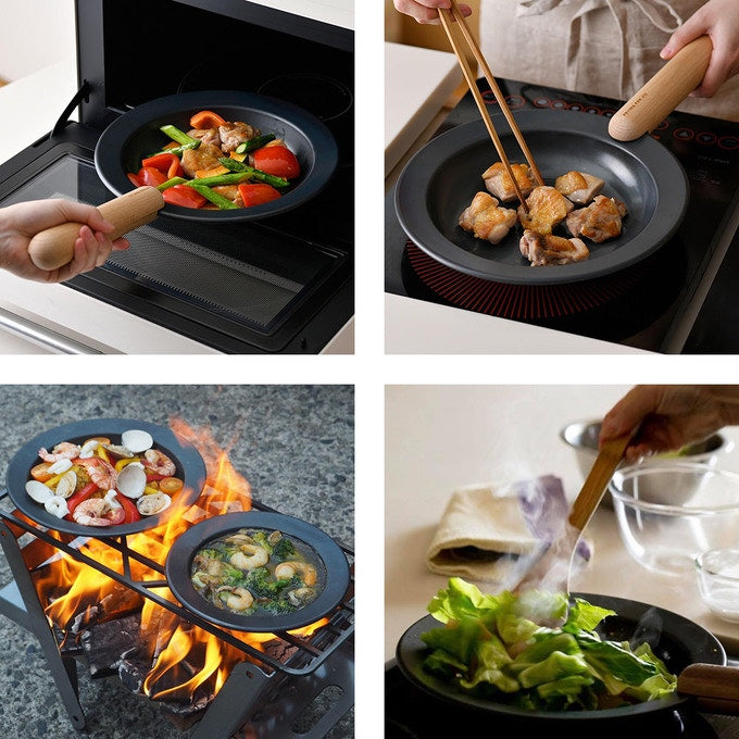 FUJITA KINZOKU Frying Pan JIU & Handle Set (Beech)